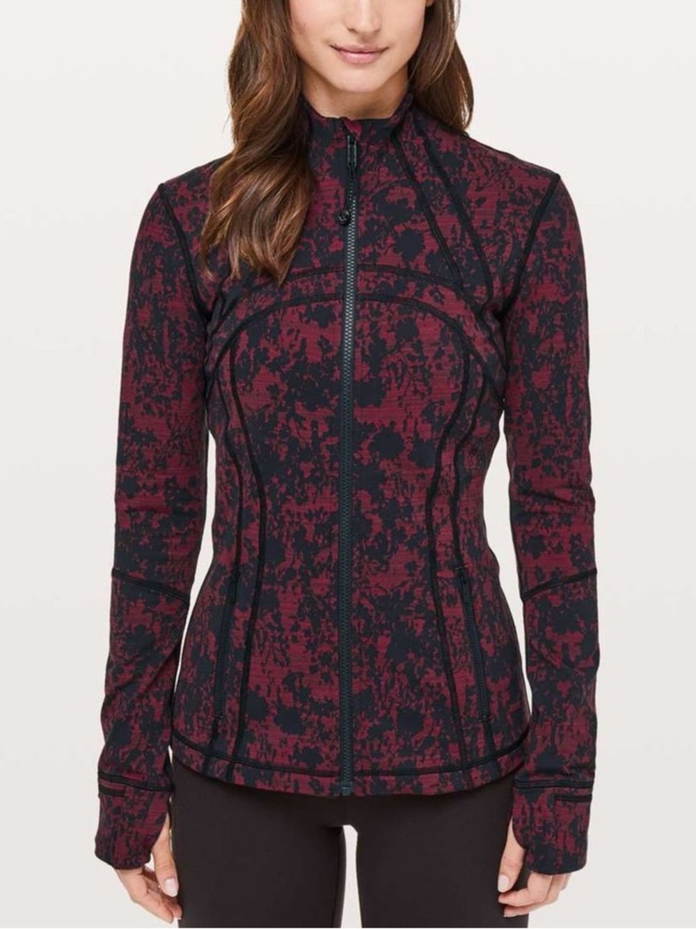 Lululemon Define Jacket Sz 4 In Scatter Blossom Jacquard Garnet Black